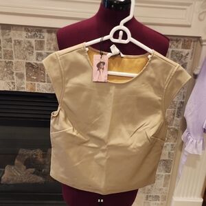 Sincerely Jules Tan Fitted Blouse Crop Top